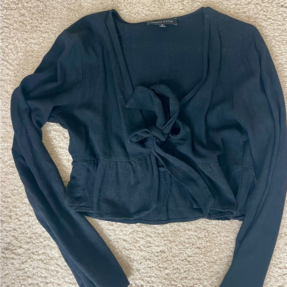 Pacsun- Kendall and Kylie Collection- Black Tie-Front Cropped Top